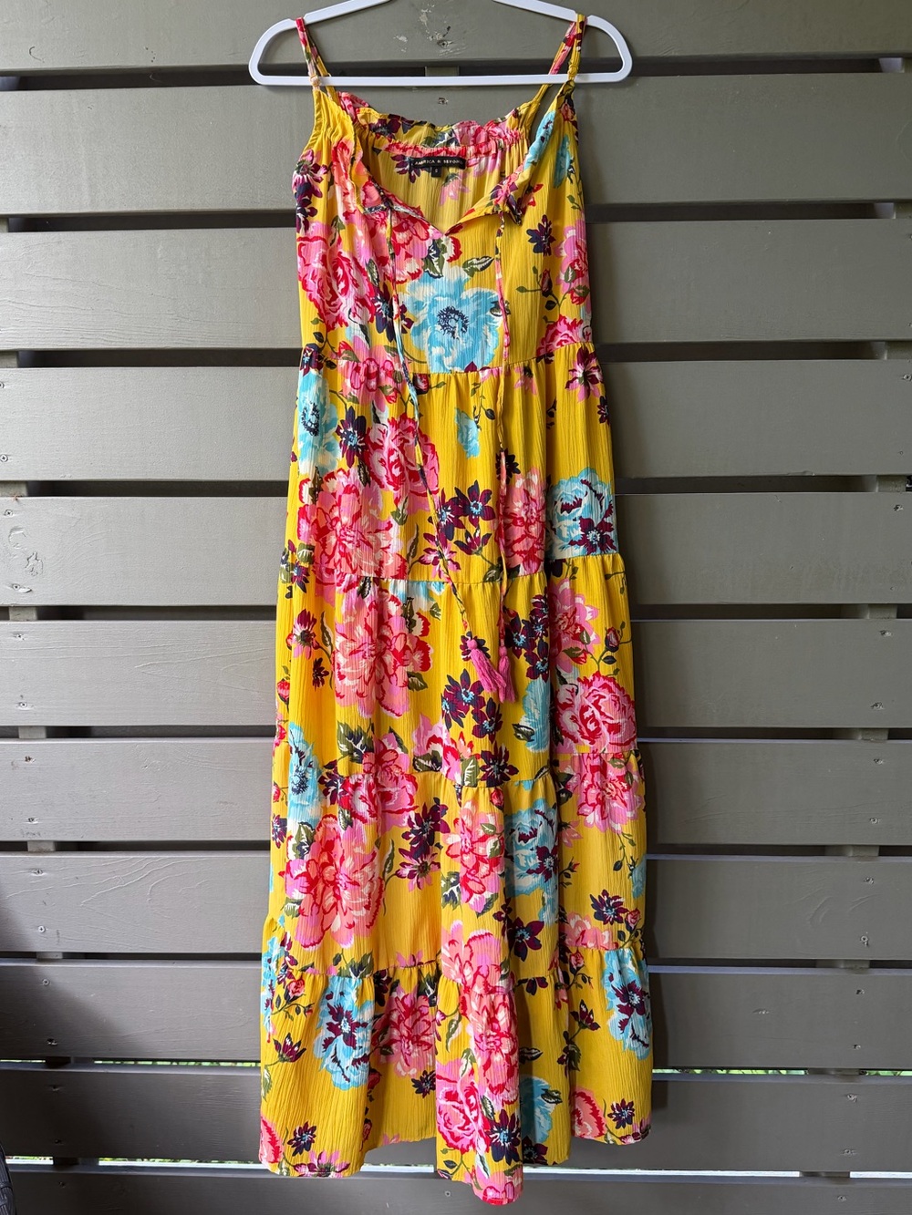 America & Beyond Yellow Floral Maxi Dress with Pink & Blue Blooms